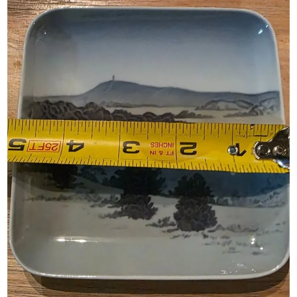 2‎ Vintage Tinket Dishes Royal Copenhagen Square Porcelain Landscape Scenes 4.5